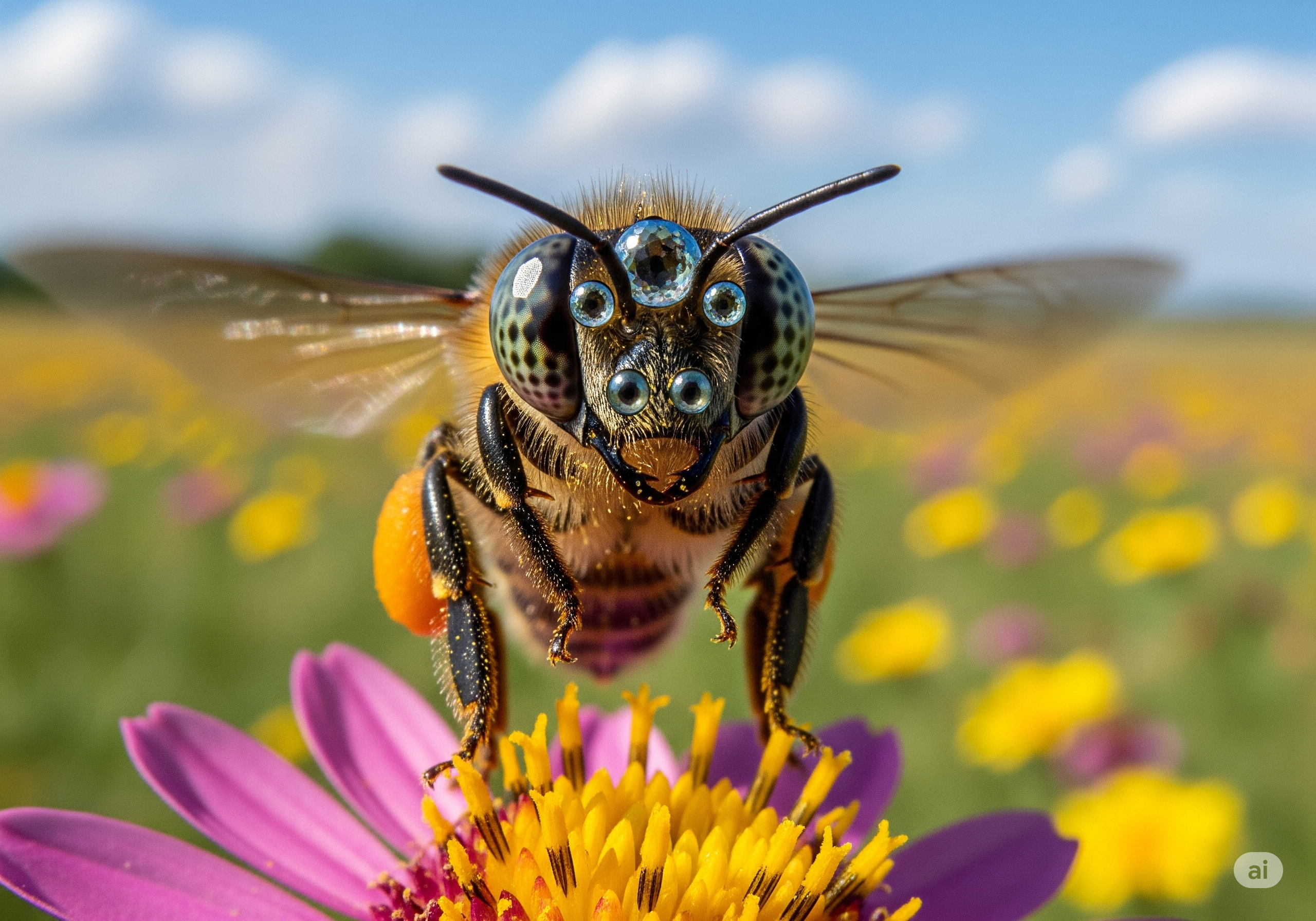 Close up of a bee's head