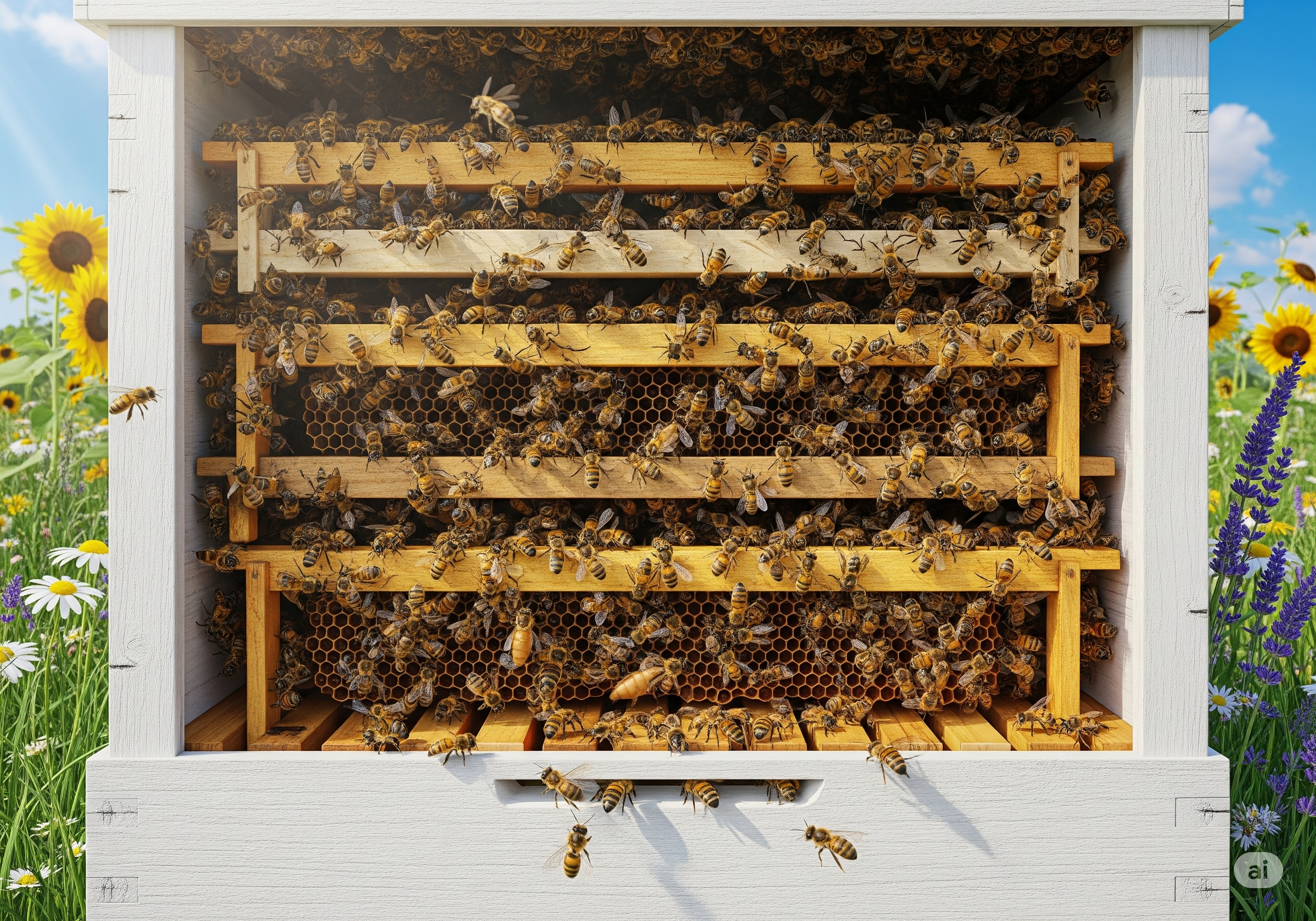 A bustling bee colony