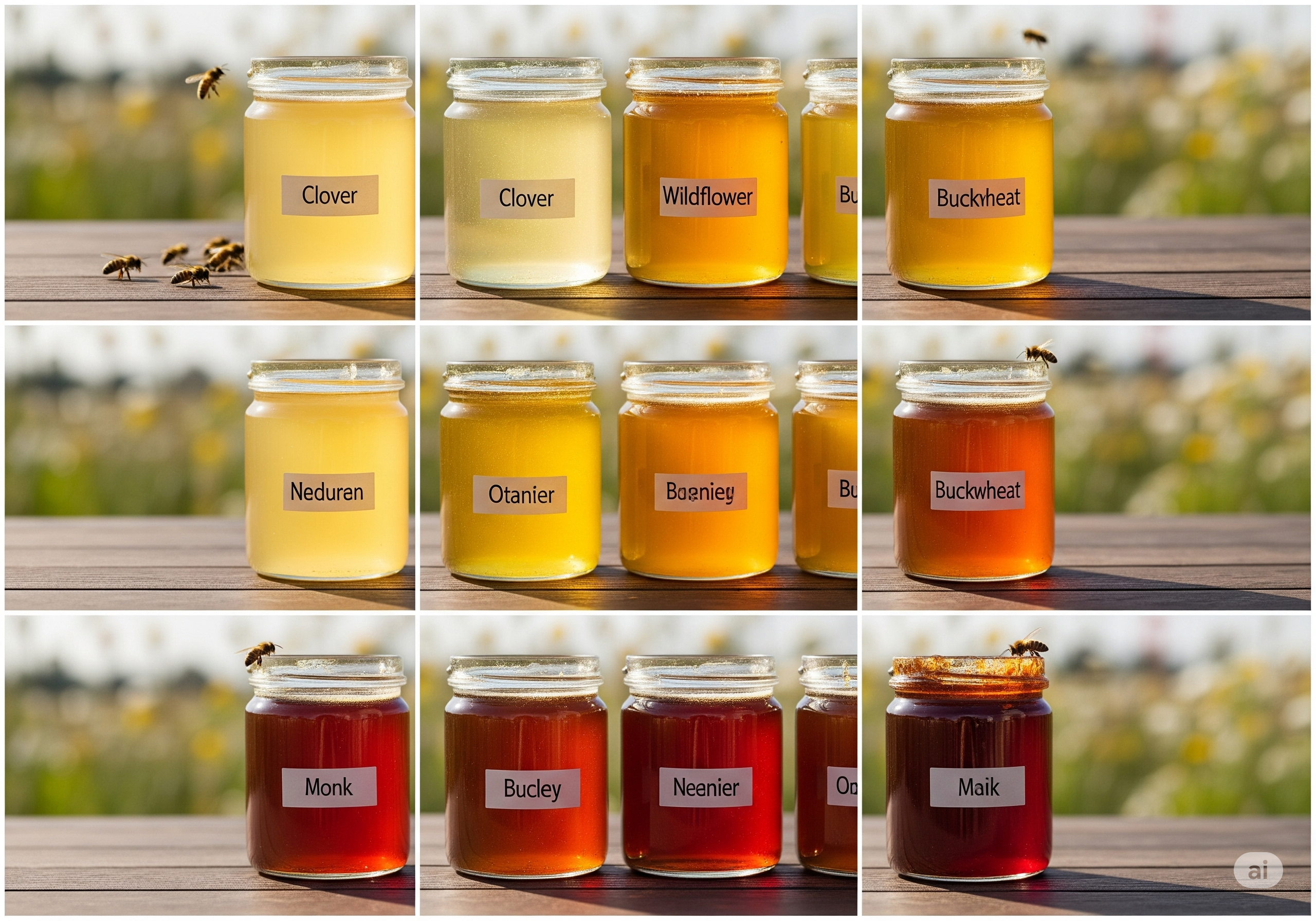 Jars of honey with different colors
